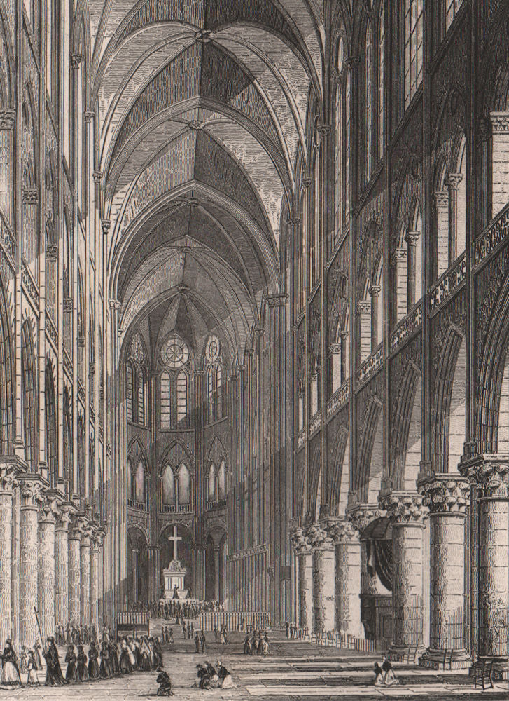 PARIS. Interieur de Notre Dame. BICKNELL 1845 old antique print picture